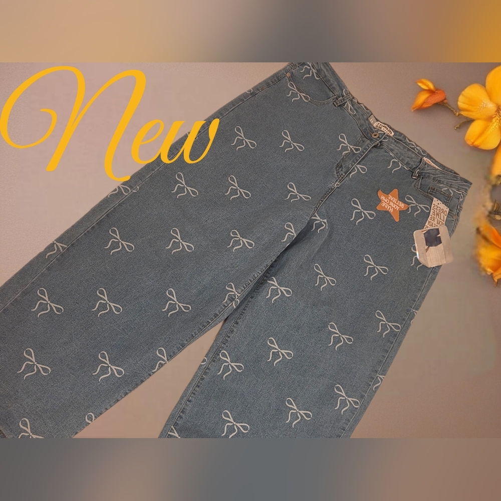Bows high rise junior women denim jeans figure flattering straight size 22